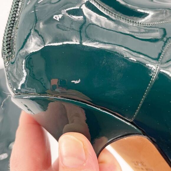 Retro Jimmy Choo Bottle Green Patent Leather Knee High Pointed Toe Boot IT 39.5 - Picture 9 of 11